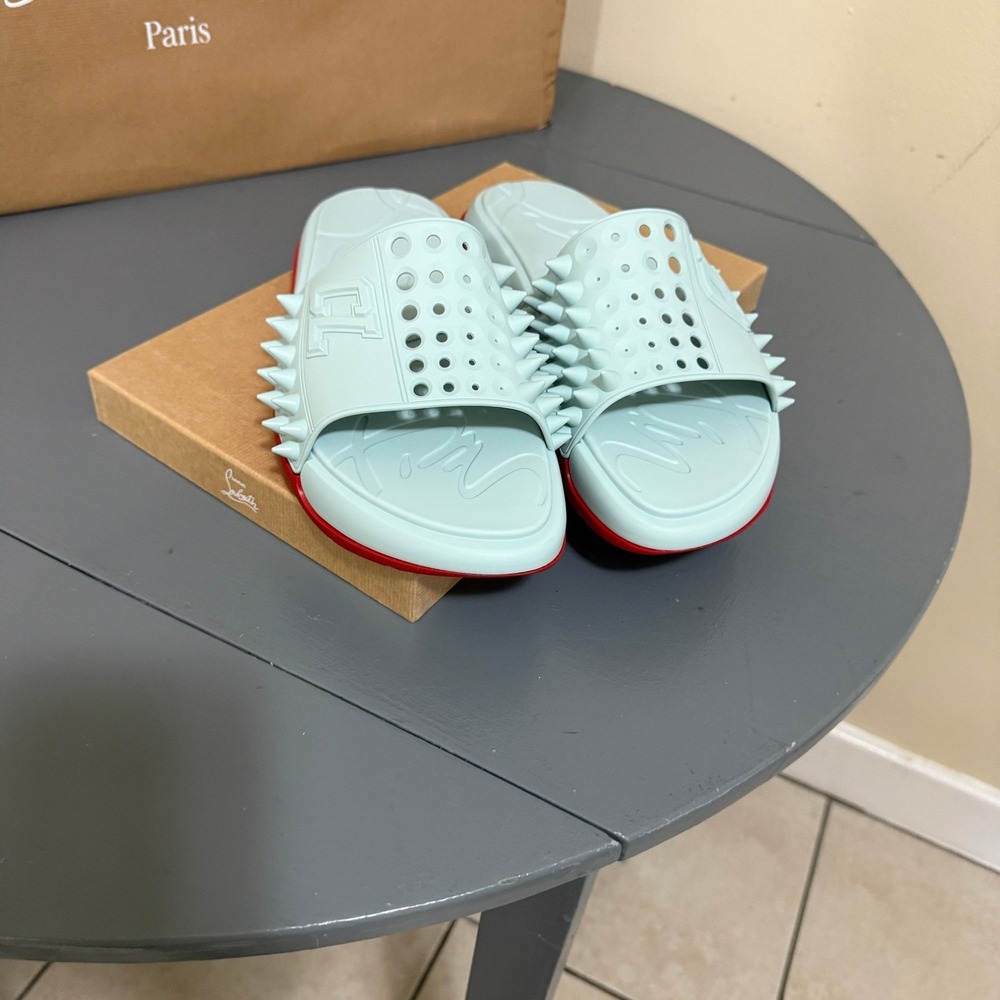 Christian Louboutin 1240945 Take It Easy Iceberg Blue Rubber Slide Sandal, 44 - Picture 5 of 15